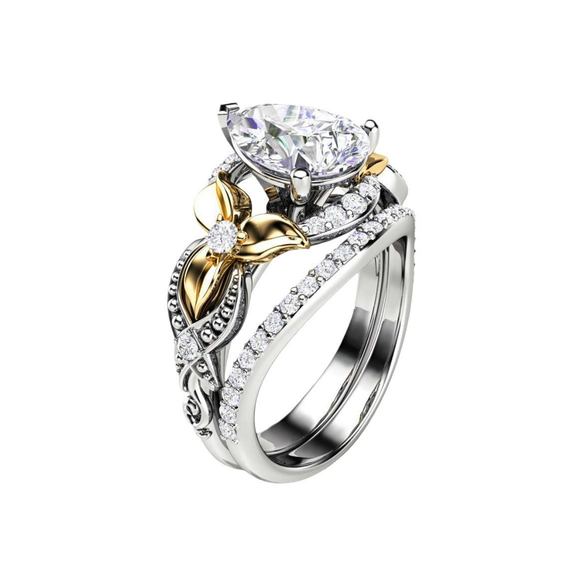 Diamond Plated Two-tone Ring European And American Style Women