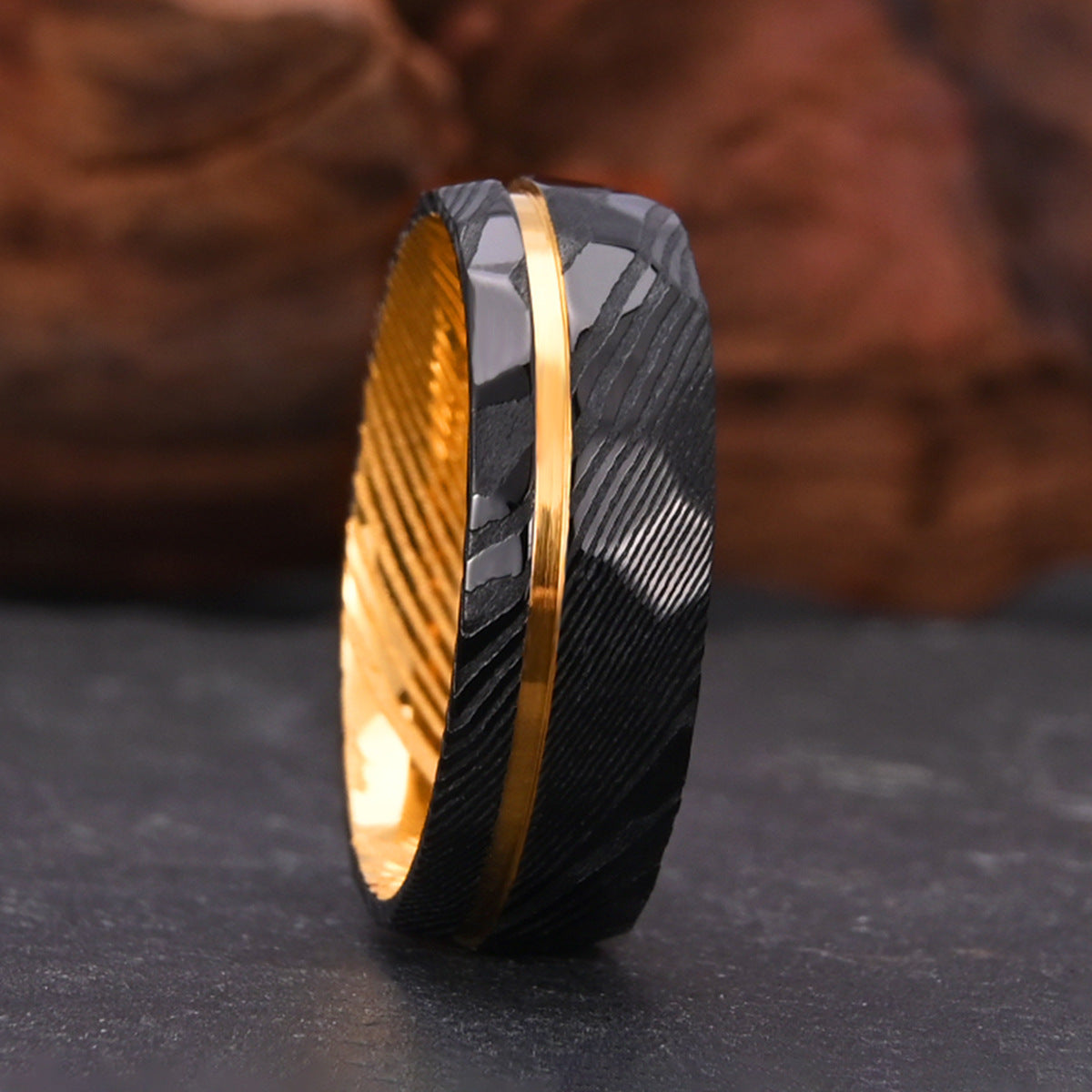 European And American Two-tone Damascus Steel Ring