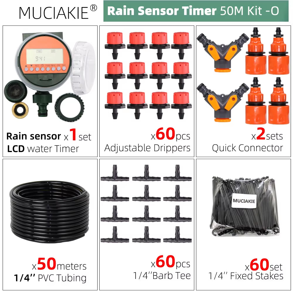 50M-5M DIY Drip Irrigation System Automatic Watering Garden Hose Micro Drip Watering Kits with Adjustable Drippers