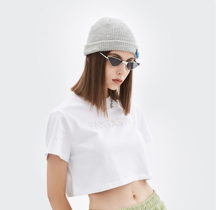 Inf Women'S Clothing Spring Net Red Tide Brand Sweet And Spicy Hot Diamond English Short Navel And Waist Short T-Women