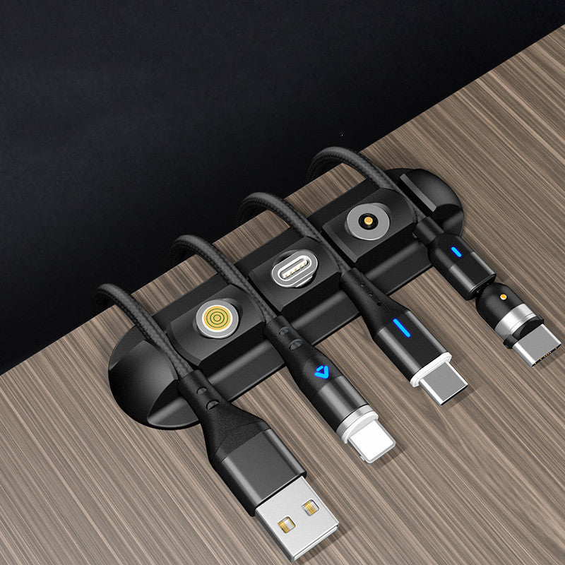Desktop charging magnetic data cable organizer