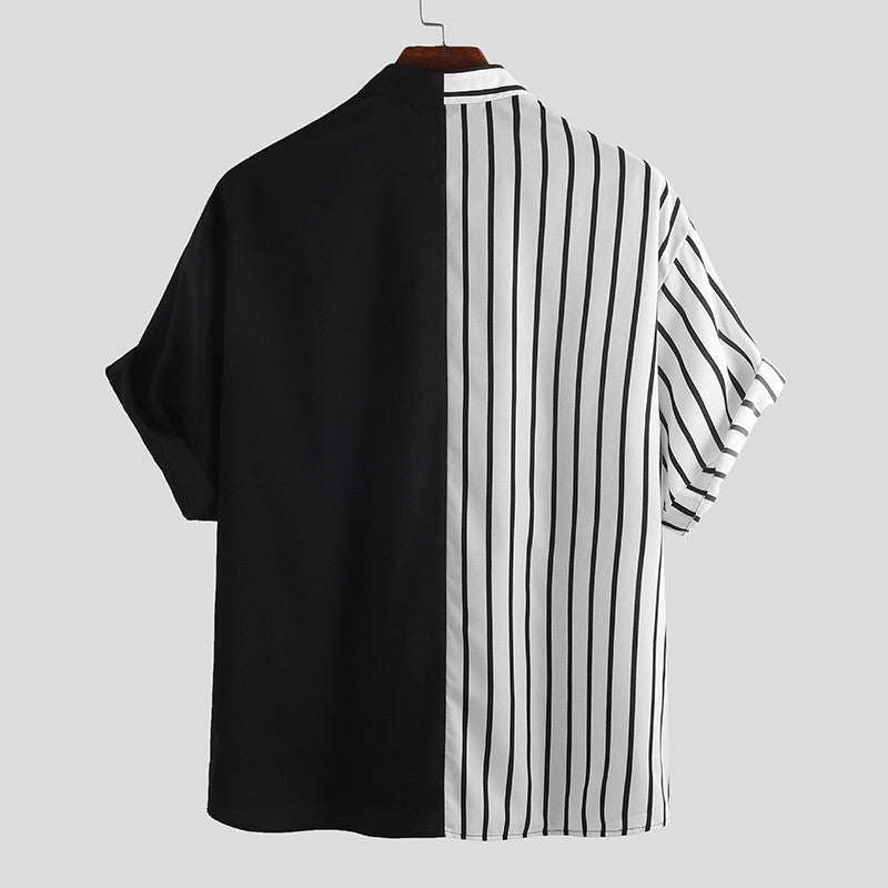 Striped contrast color casual short-sleeved shirt