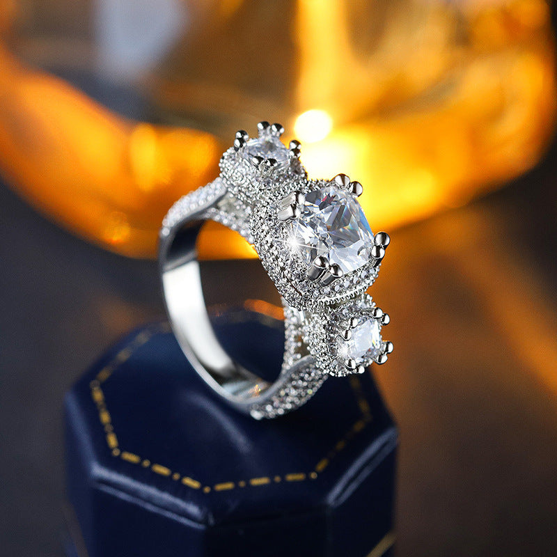 High-grade Light Luxury Lace Square Bag Imitation Moissanite Ring Women's Ring