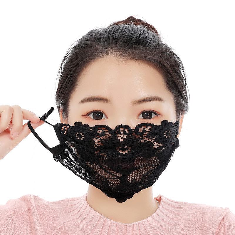 Sweet Flower Embroidered Lace Mask Ladies Adjustable Ear Rope Mesh