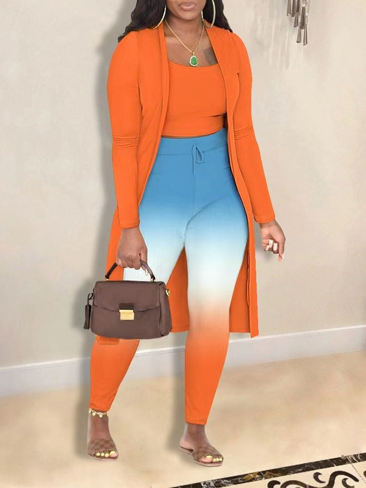 Women's Fashion Printed Coat Trousers Three-piece Suit