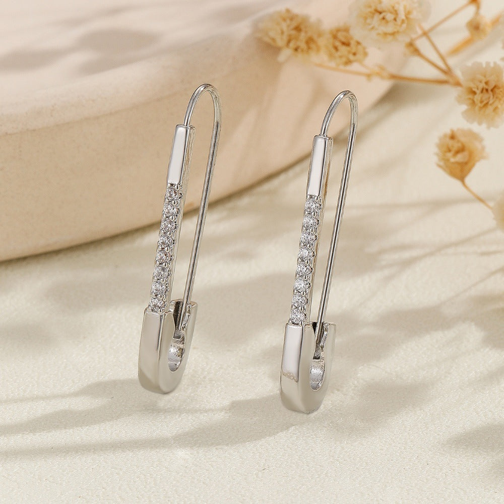 Fashion Color Zircon Pin Clip Earrings