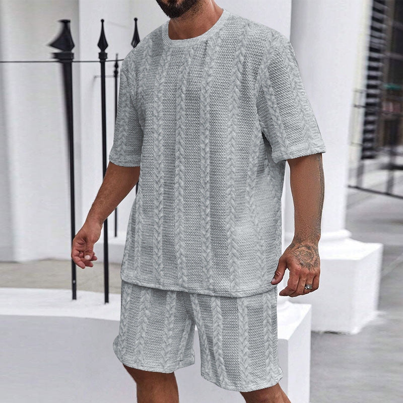 Knitted Solid Color Jacquard Summer Casual Round Neck Pullover