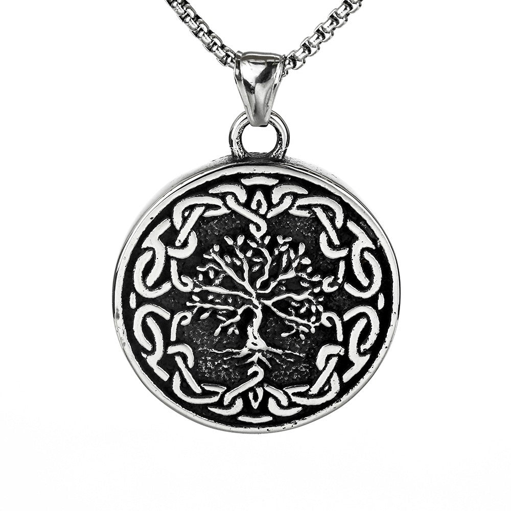 Mens Fashion Vintage Viking Tree Of Life Titanium Steel Pendant Necklace