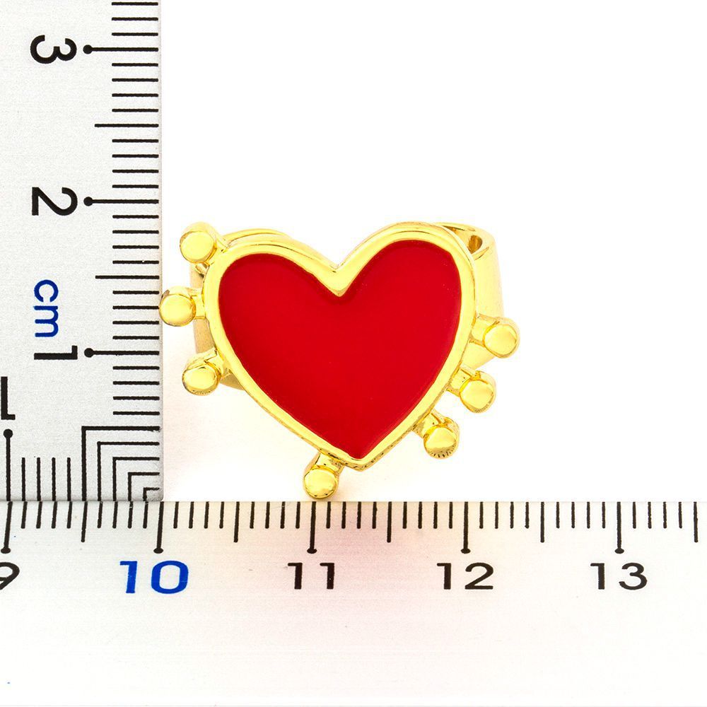 Copper Plating 18K Real Gold European And American Open Drop Oil Red Heart-shaped Ring For Women