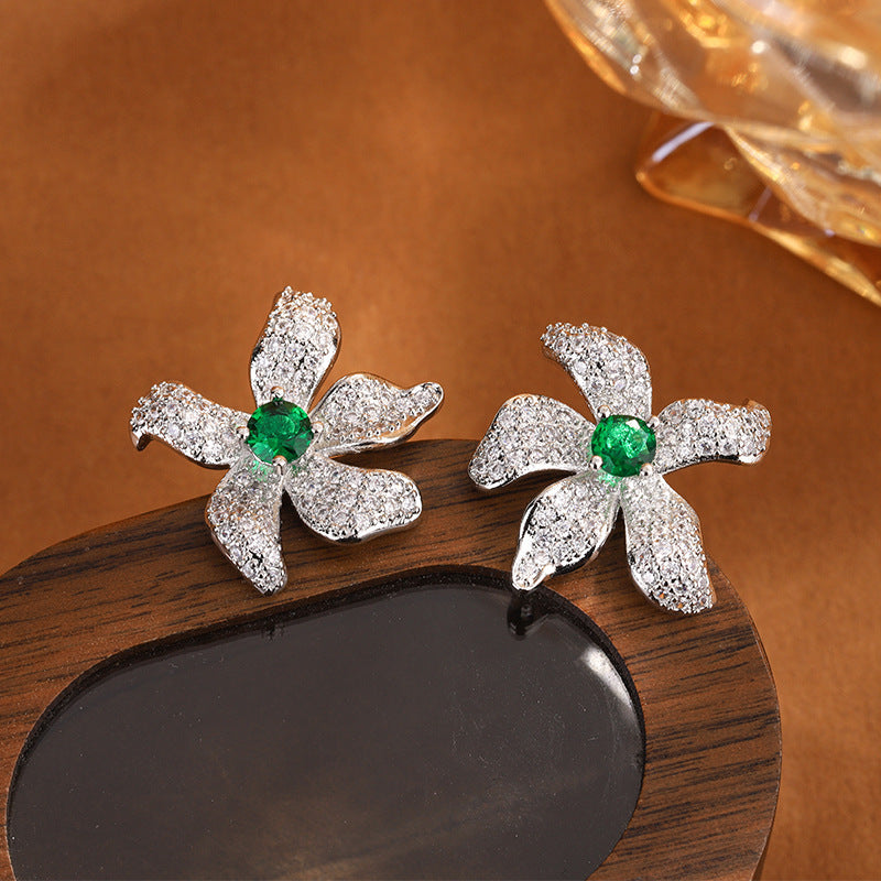 Colored Gems High-grade Big Flower Starfish Stud Earrings Female