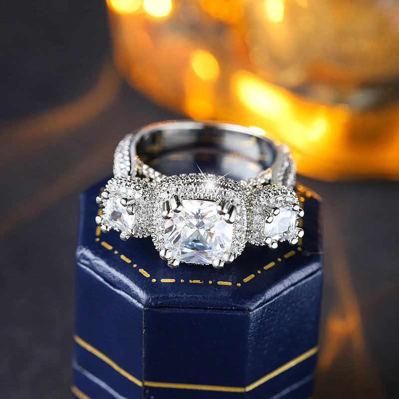 High-grade Light Luxury Lace Square Bag Imitation Moissanite Ring Women's Ring