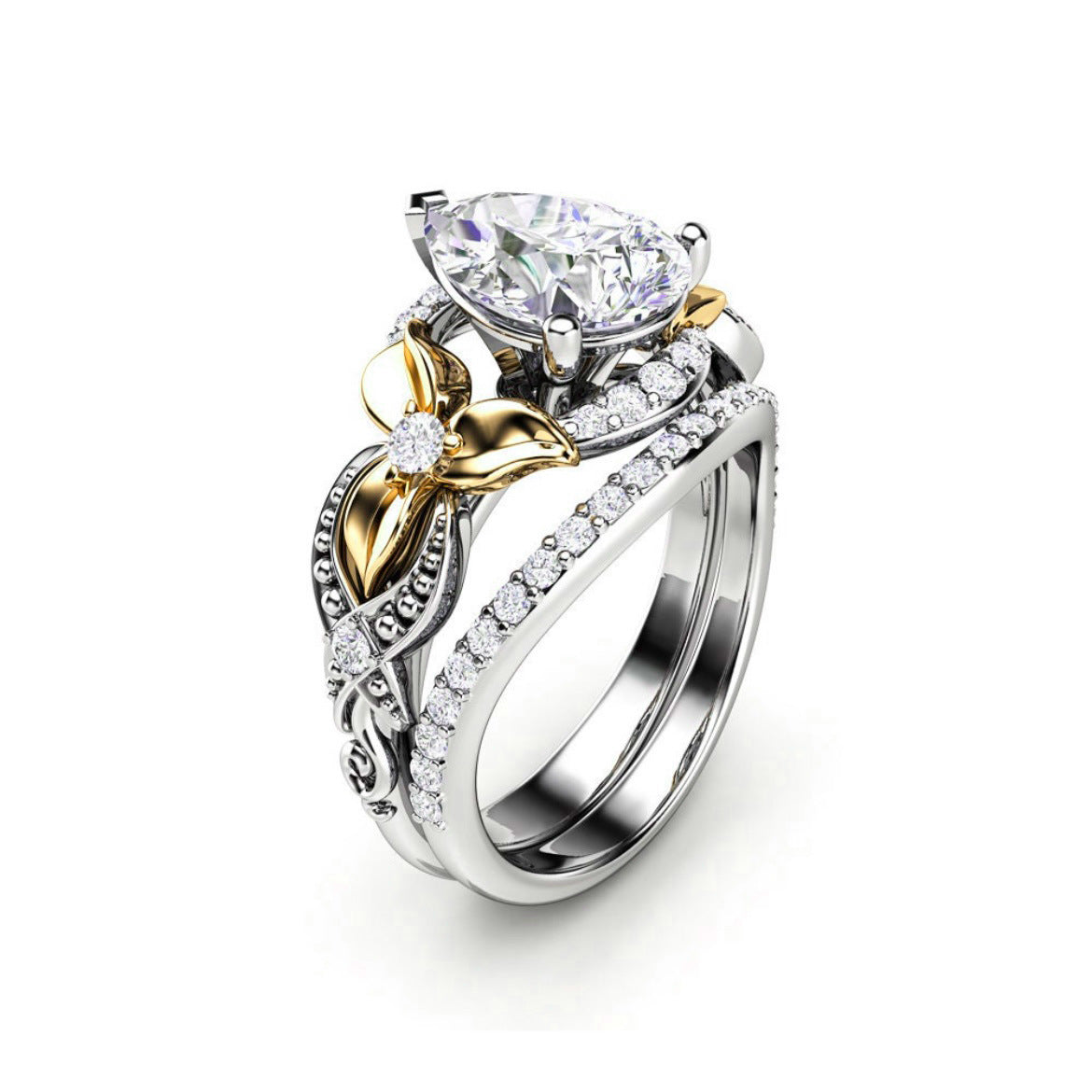 Diamond Plated Two-tone Ring European And American Style Women