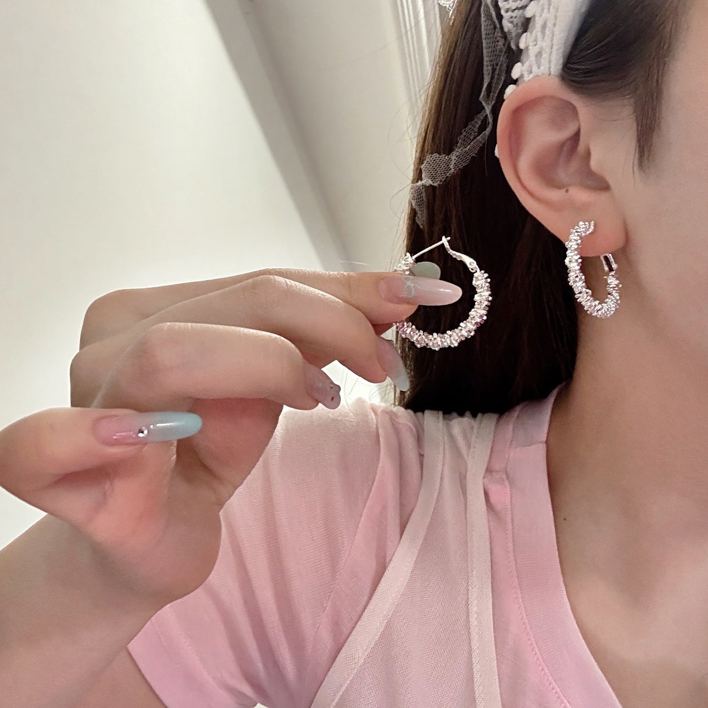 Ear Ring Circle Broken Silver Needle Retro Stud Earrings