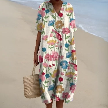 Plus Size Women's Blouse Short Sleeve Dress Creative Fish Pattern Vacation Style Dress Factory