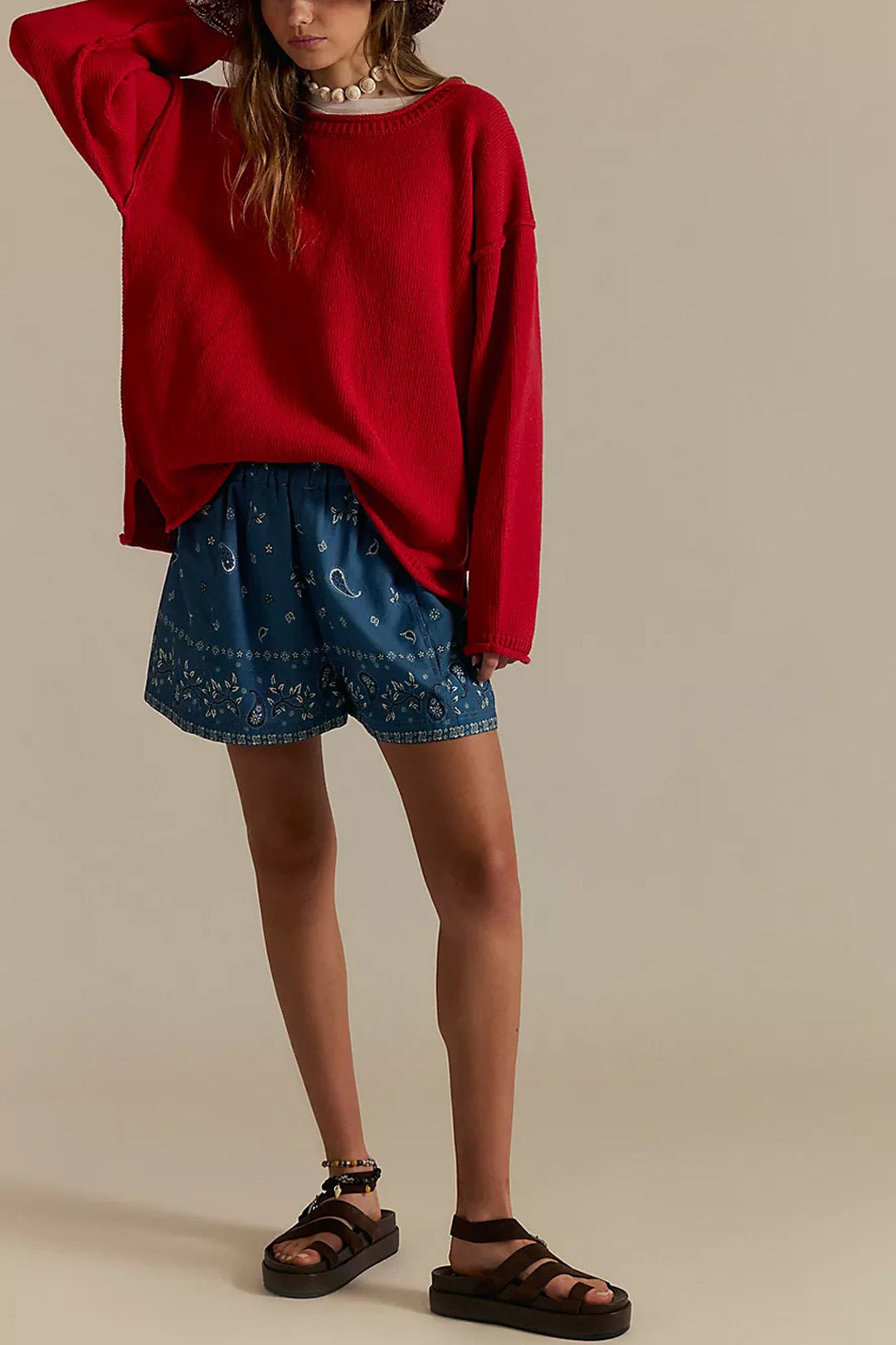 Women's Knitted Solid Color Round Neck Pullover Loose Sweater