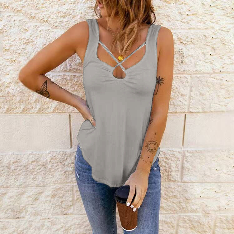 European And American Women's Clothing Cross Solid Color Camisole Top Women