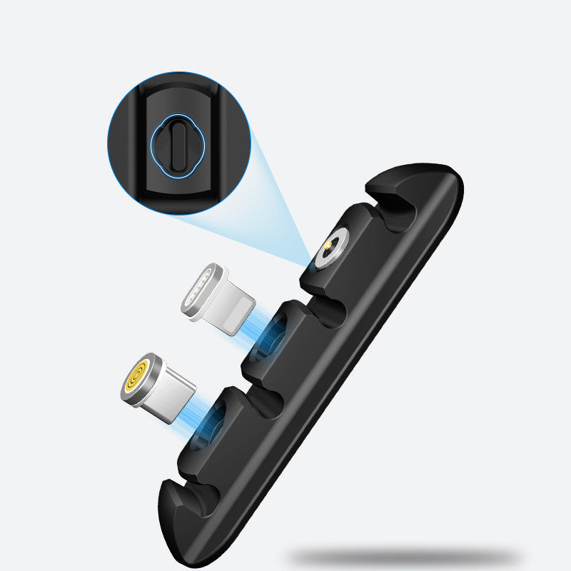Desktop charging magnetic data cable organizer