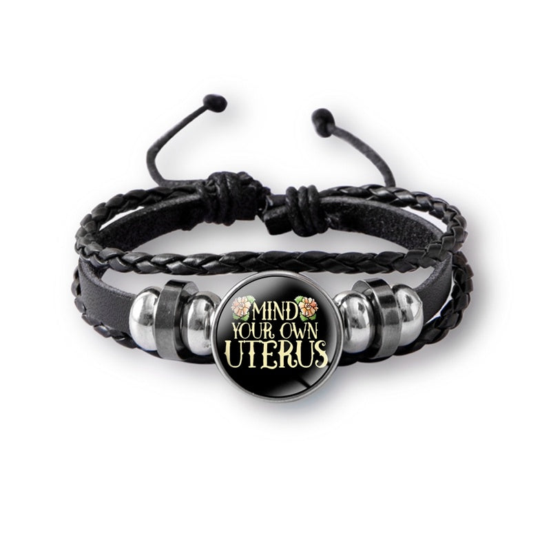 Mind Your Own Uterus Glass Snap Button Charm Bracelet Vintage Multi-layer Leather Bracelets For Women Men