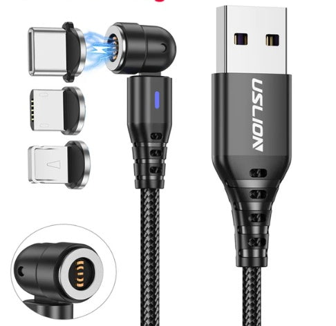 540 Degree Rotary Magnetic Adhesive Data Cable Blind Magnetic Charging Cable Three In One