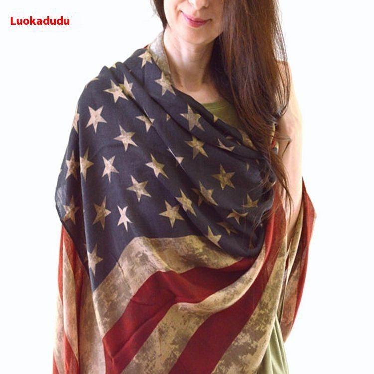 American Flag Printed Scarf Sunscreen Shawl