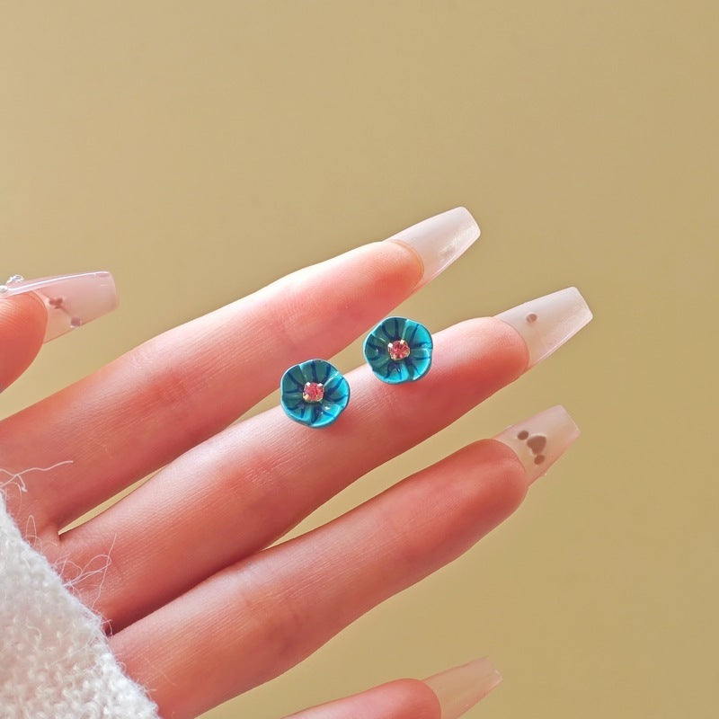 High-grade Blue Color Little Flower Earrings