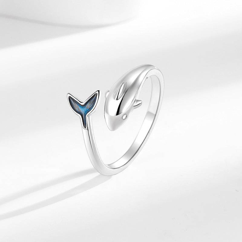 Blue Epoxy Fishtail Ring Women's Fantasy Mori Sweet Temperament Ocean