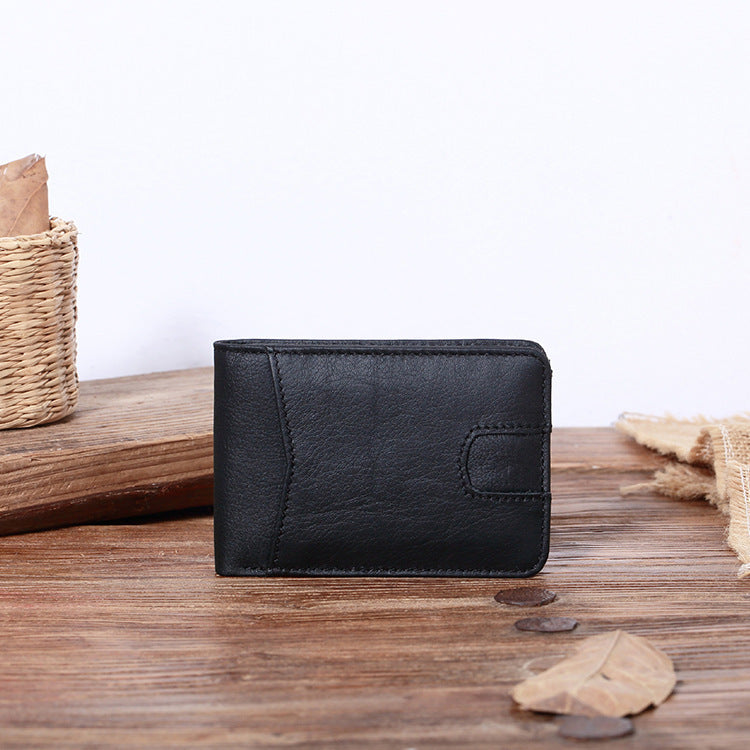 Men's Short Leather Oil Wax Wallet Card Holder