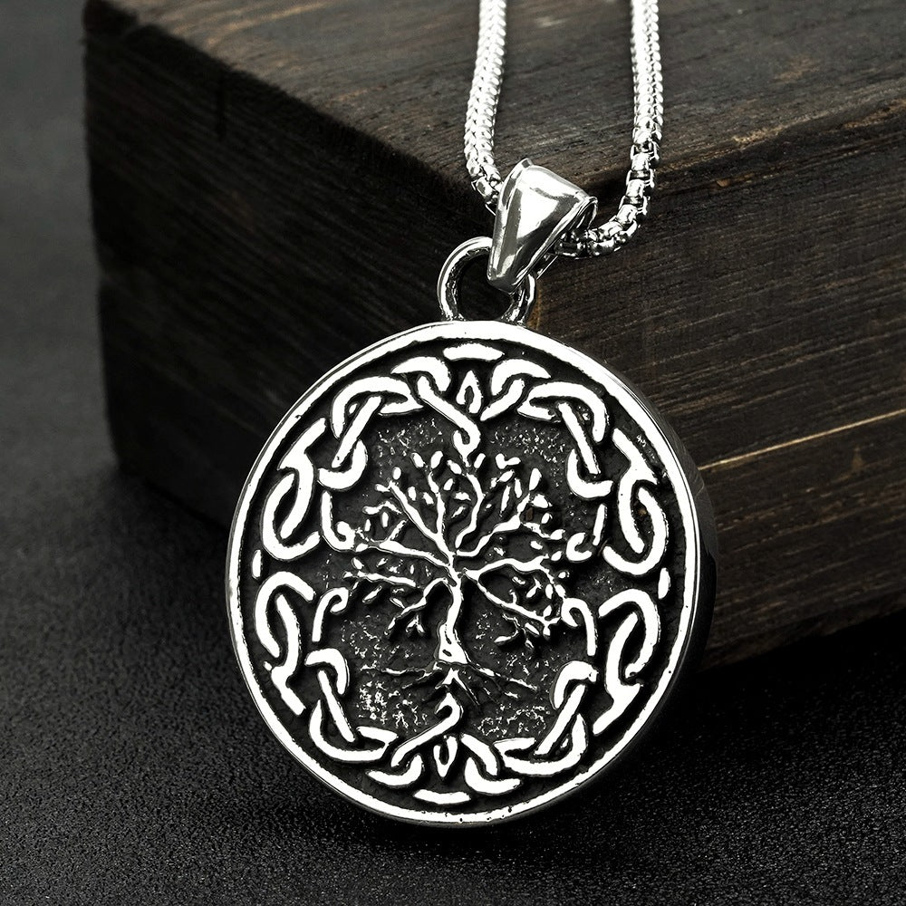 Mens Fashion Vintage Viking Tree Of Life Titanium Steel Pendant Necklace