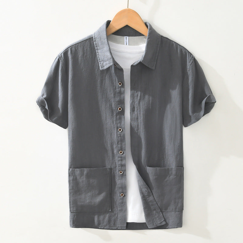 Breathable Cotton Linen Ramie Shirt Lapel Short Sleeve