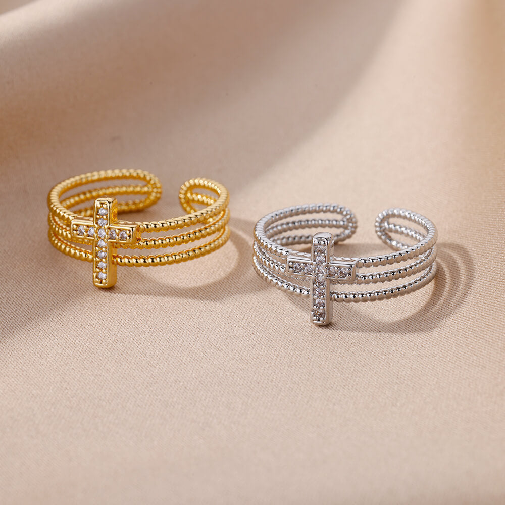 Cross Gold-plated Multi-layer Adjustable Ring