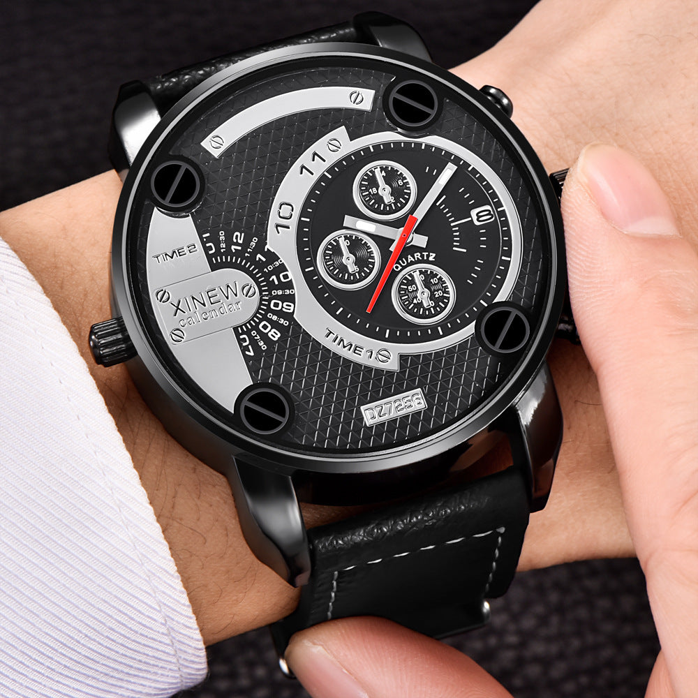 Mens Big Watches Fashion Leather Date Gifts Wristwatch