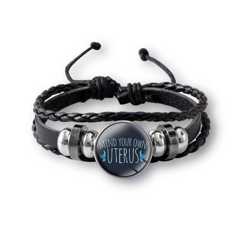 Mind Your Own Uterus Glass Snap Button Charm Bracelet Vintage Multi-layer Leather Bracelets For Women Men