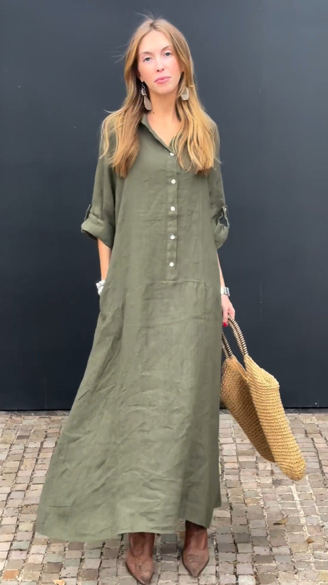 Casual Cotton And Linen Blend Plus Size Dress