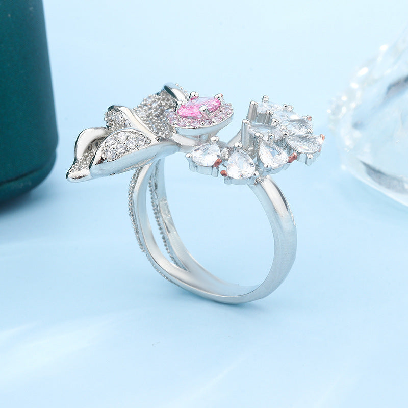 Super Shiny Cherry Blossom Powder Zirconium Female Ring