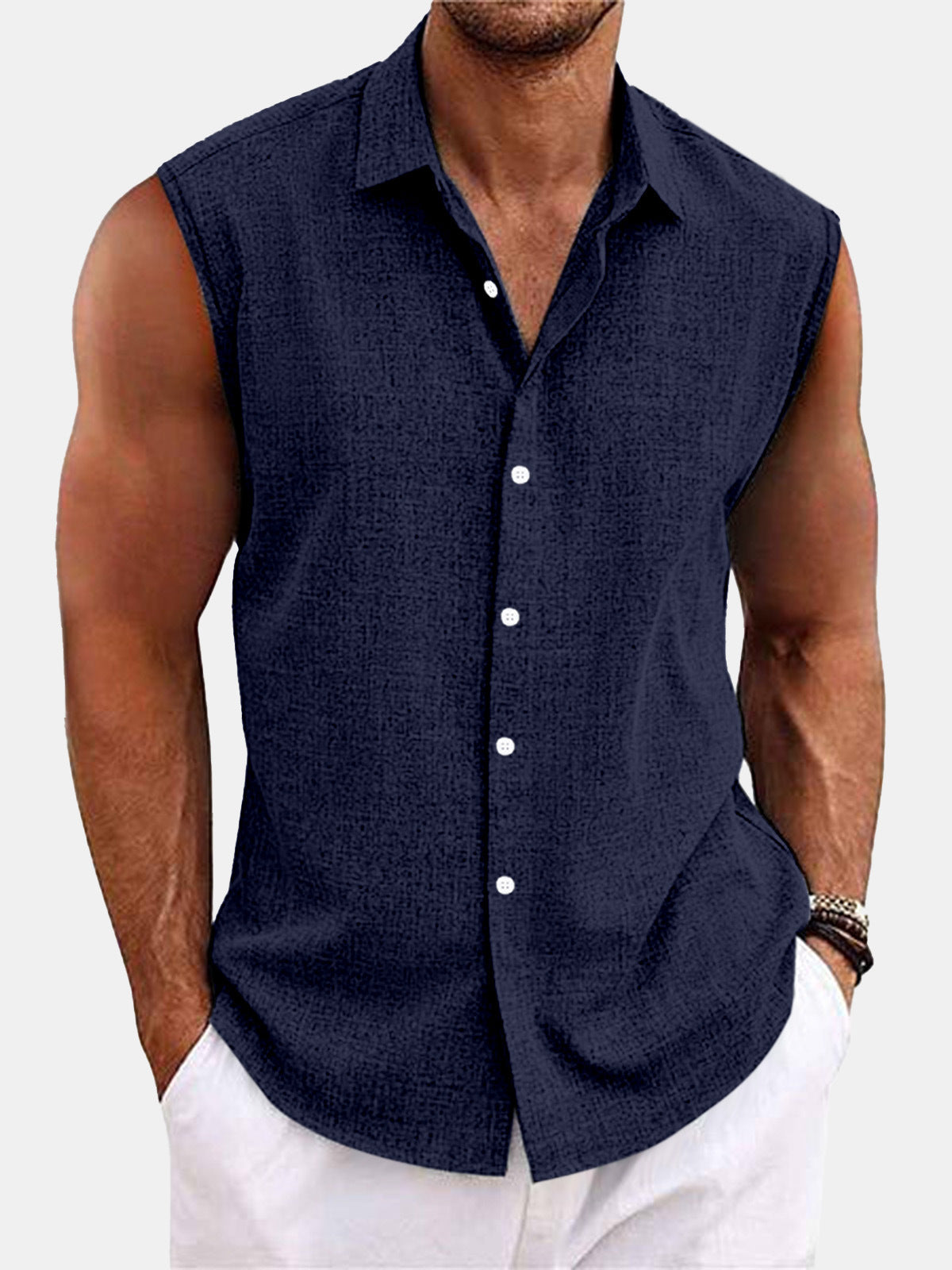 Lapel Beach Sleeveless Shirt