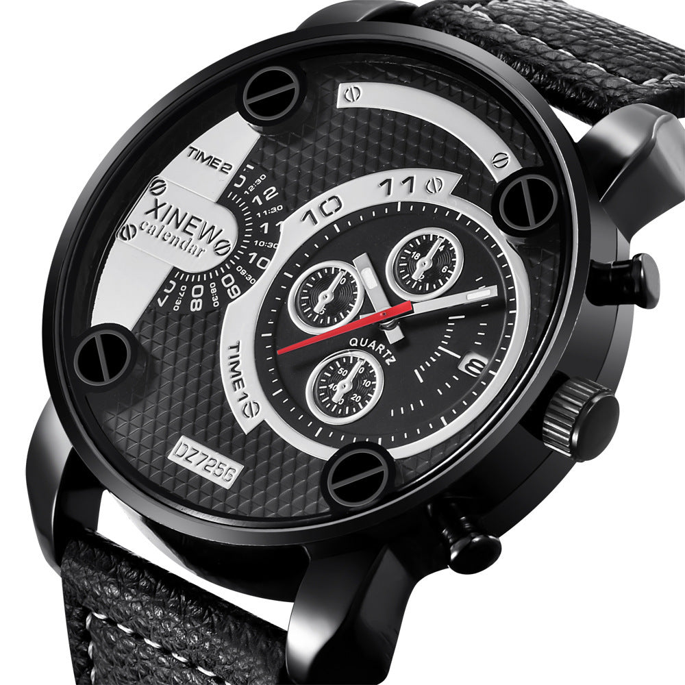 Mens Big Watches Fashion Leather Date Gifts Wristwatch