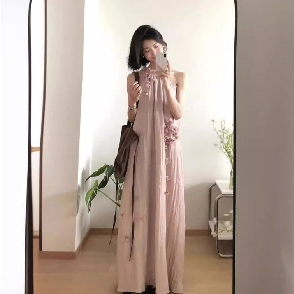 Women's Fashion Flower Halter Spaghetti Straps Dress