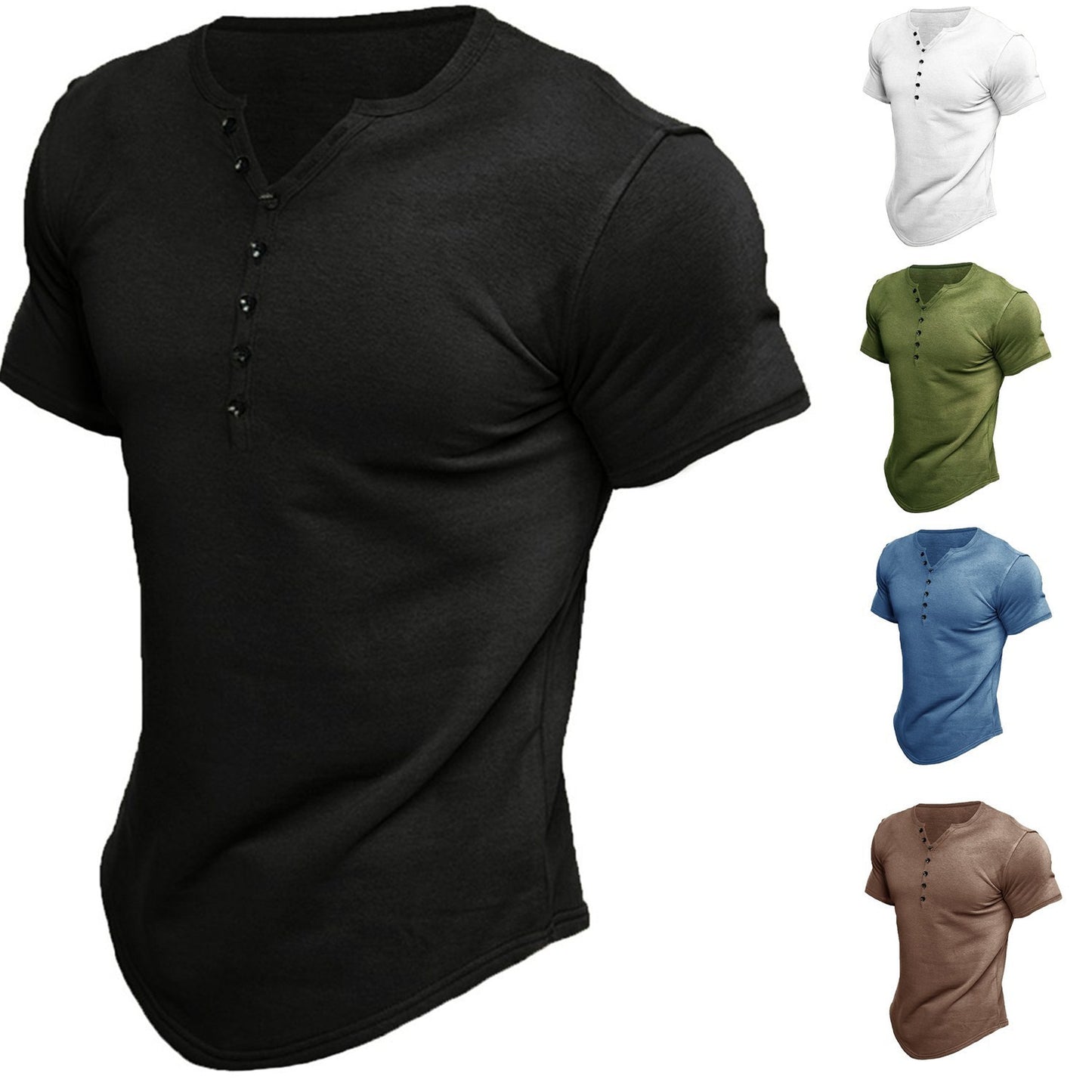Men's Henley Shirt Short Sleeve Solid Color Top