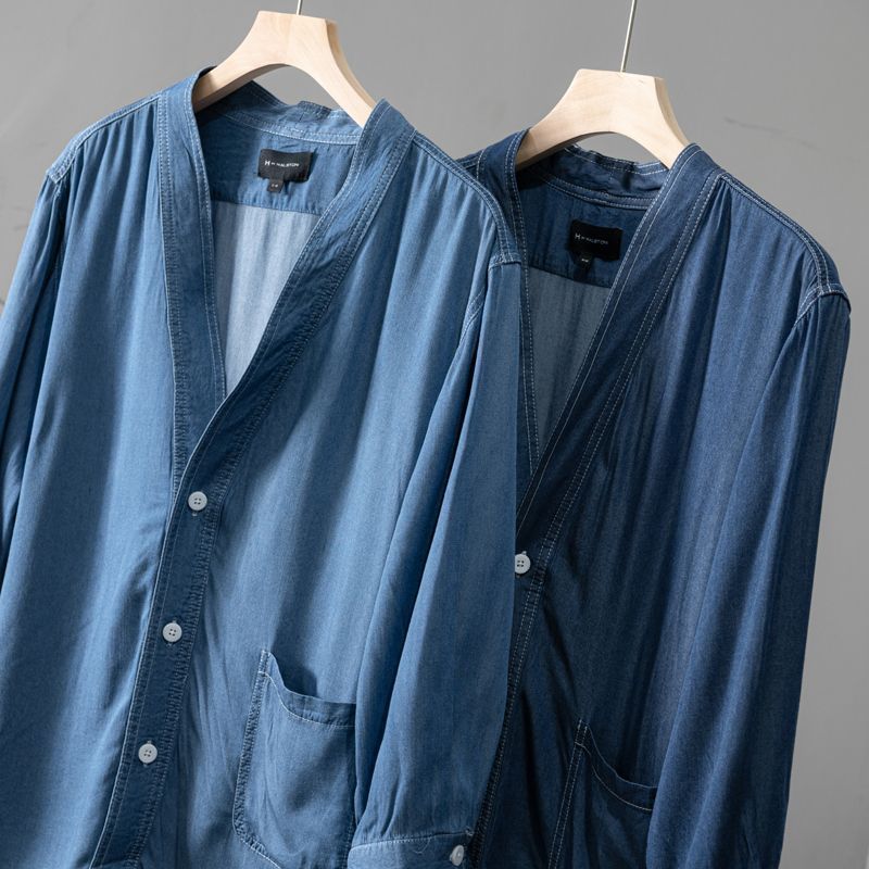 Men Three-quarter Sleeve Trendy Loose V-neck Casual Denim Coat