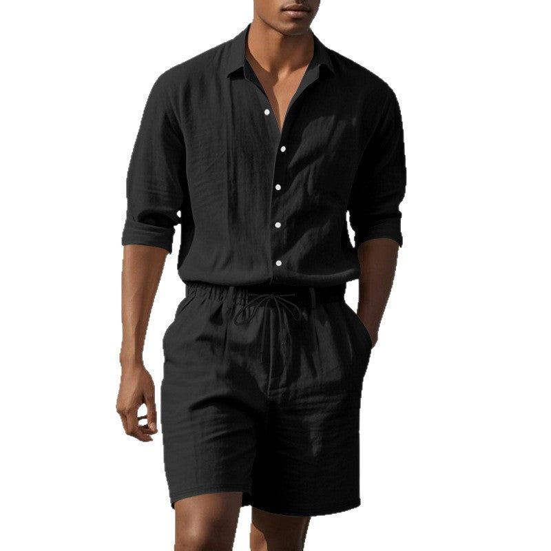 Long Sleeve Shirt Casual Shorts Beach Suit