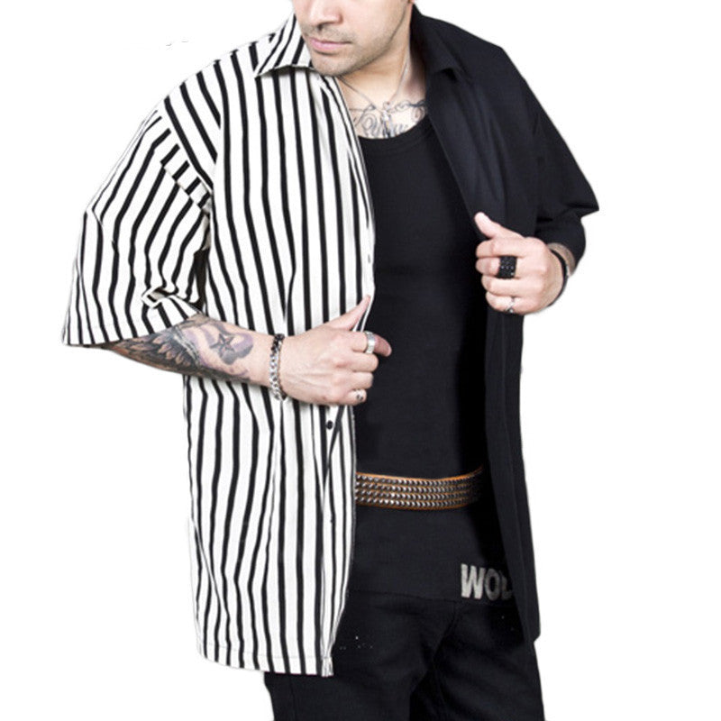 Striped contrast color casual short-sleeved shirt