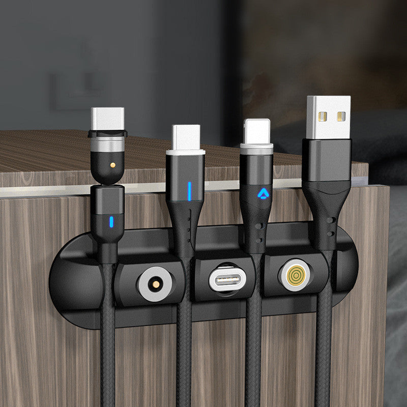 Desktop charging magnetic data cable organizer