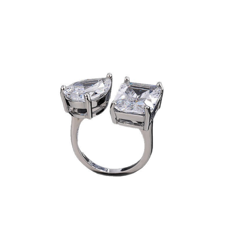 Simple Super Flash Water Drop Square Zircon Ring For Women
