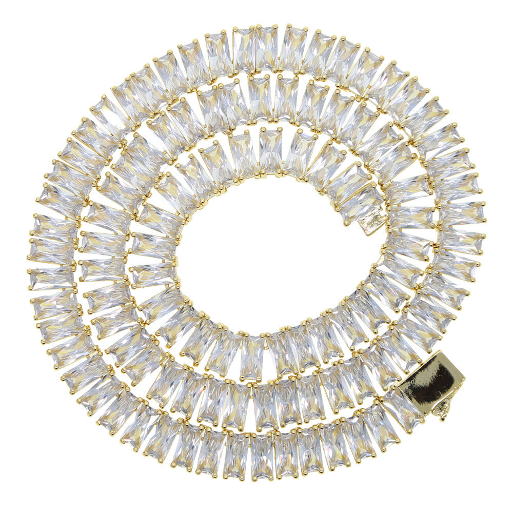 Mens Fashion Simple Rectangular Zirconia Hip Hop Necklace