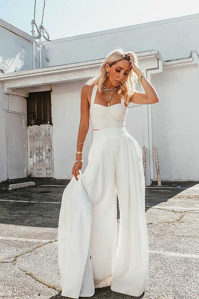 Sexy Spaghetti Straps Chest Wrap Vest Casual Loose Trousers Two-piece Set