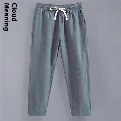 Linen Men's Tang Suit Cropped Pants Chinese Casual Loose