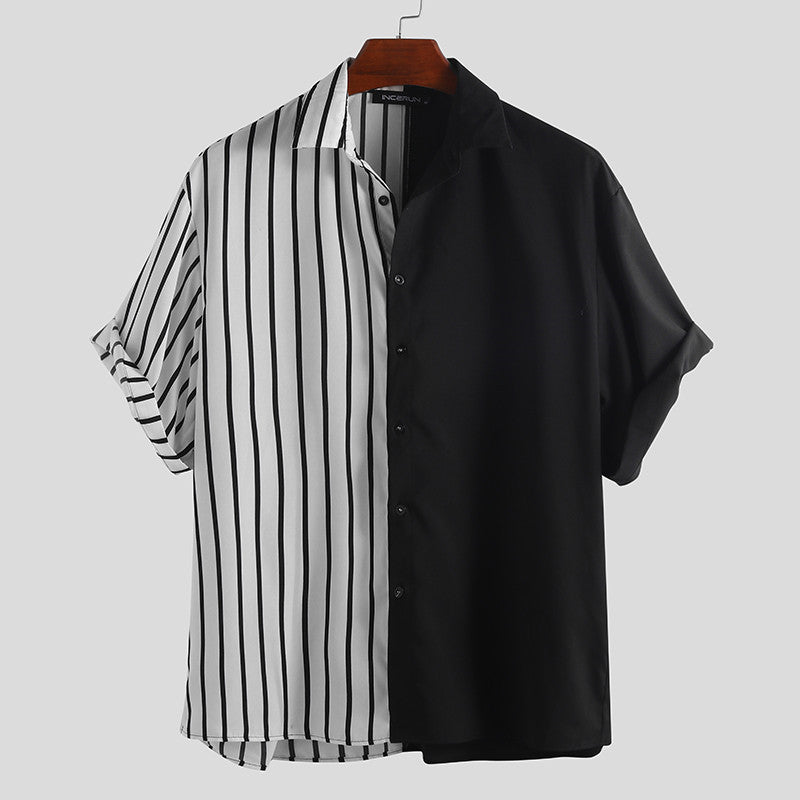 Striped contrast color casual short-sleeved shirt