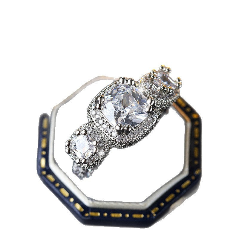 High-grade Light Luxury Lace Square Bag Imitation Moissanite Ring Women's Ring