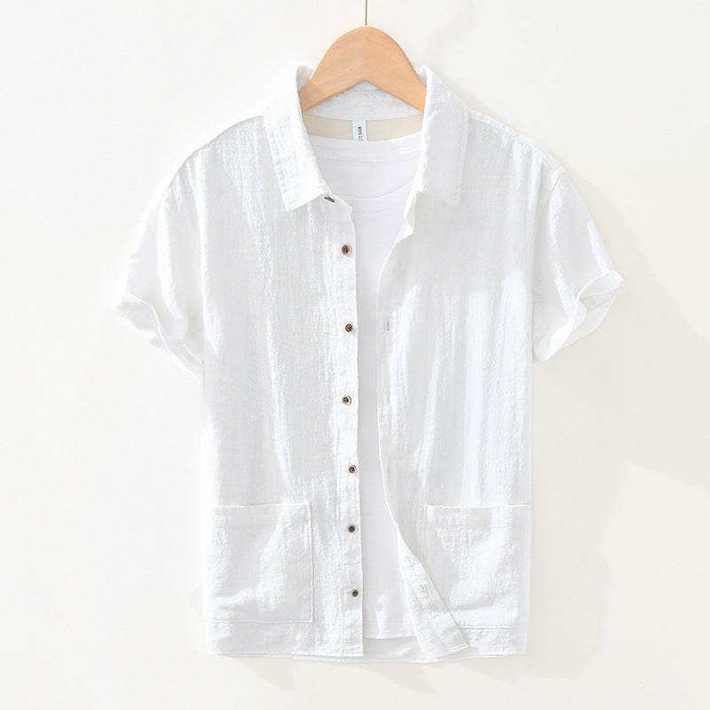 Breathable Cotton Linen Ramie Shirt Lapel Short Sleeve