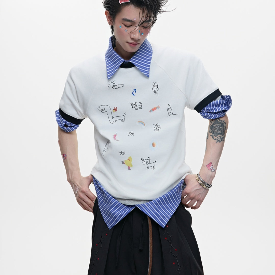 Men's Versatile Cartoon Printed Short Sleeved Shirt